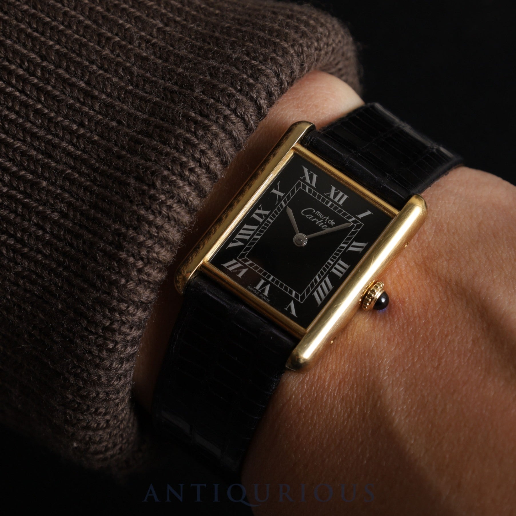 Cartier Must Tank LM Manual winding SV925 Leather Genuine buckle (GP) Black Roman dial Complete service (full maintenance) completed at Cartier boutique