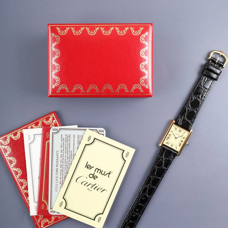 カルティエ マストタンク LM 手巻き Cal.78-1 SV925 革 純正ピンバックル（GP）アイボリーローマン文字盤（SWISS表記 ） 箱 冊子 カード オーバーホール済み