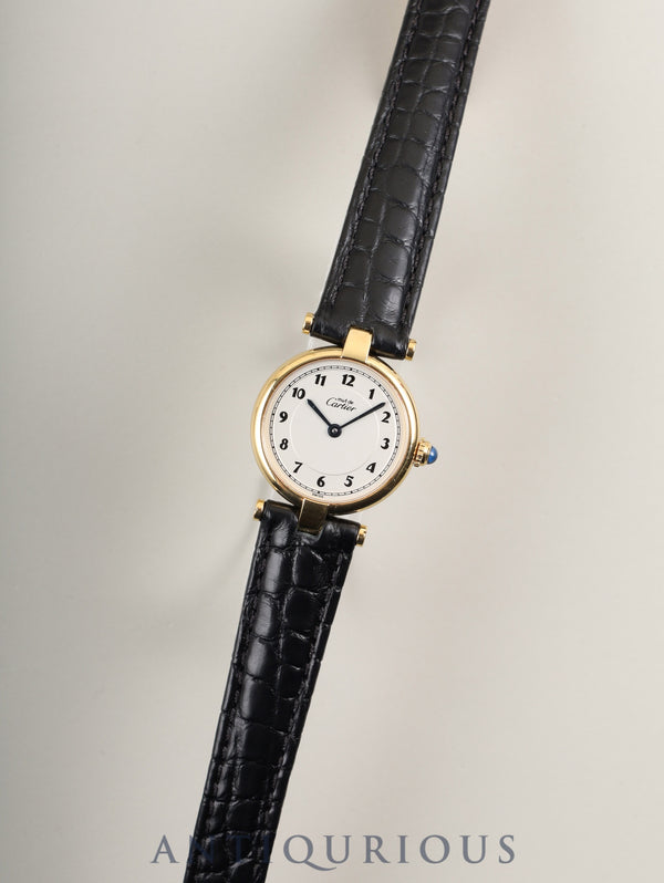 Cartier Must Vendôme VLC SM 590004 Quartz Caliber 90 SV925 Leather Strap with Genuine D-buckle (GP) Arabic Dial Overhauled