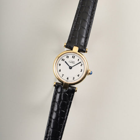 カルティエ マスト ヴァンドーム VLC SM 590004 クォーツ Cal.90 SV925 革 純正Dバックル（GP） アラビア文字盤 オーバーホール済み