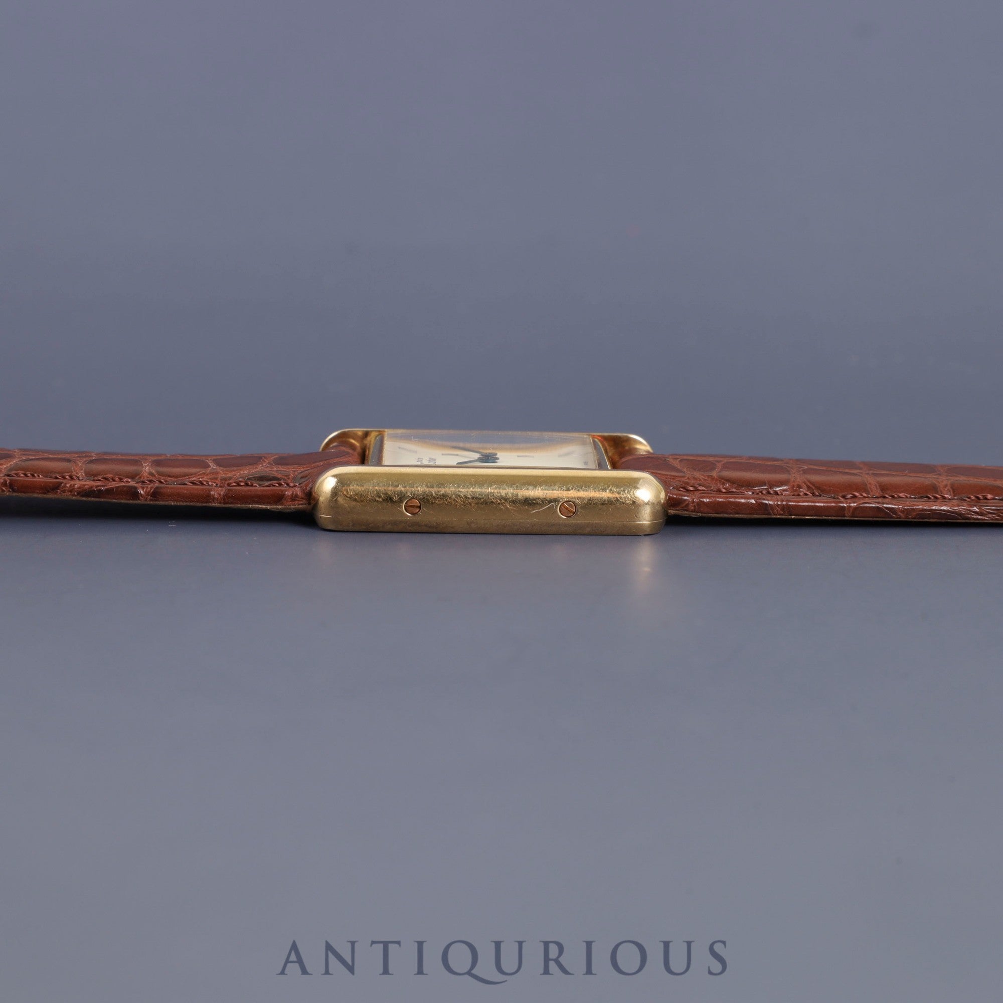 Cartier Must Tank SM1613 Quartz Cal.057 SV925 Leather Genuine Buckle (GP) Straight Roman Dial Overhauled