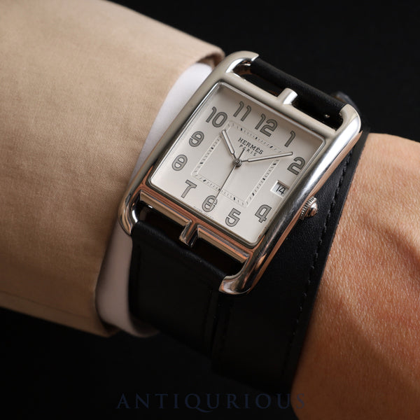 Hermes Cape Cod CC1.810 Quartz SS Leather Genuine Buckle (SS) Silver Dial Box Warranty (2017) Genuine Leather Strap Overhauled