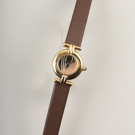 カルティエ マストコリゼ 590002 クォーツ Cal.90 SV925 革 純正尾錠（GP）ゴールド文字盤 オーバーホール済み