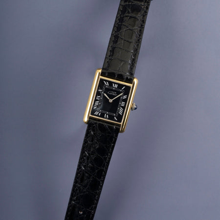 カルティエ マストタンク LM 手巻き Cal.- SV925 革 純正尾錠（GP）ブラックローマン文字盤 1976年頃～1981年頃 オーバーホール済み 新品仕上げ済み