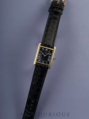 Cartier Must Tank LM Manual Winding Caliber - SV925 Leather Strap with Genuine GP Buckle, Black Roman Dial, Circa 1976-1981, Overhauled and Finished to Look Like New