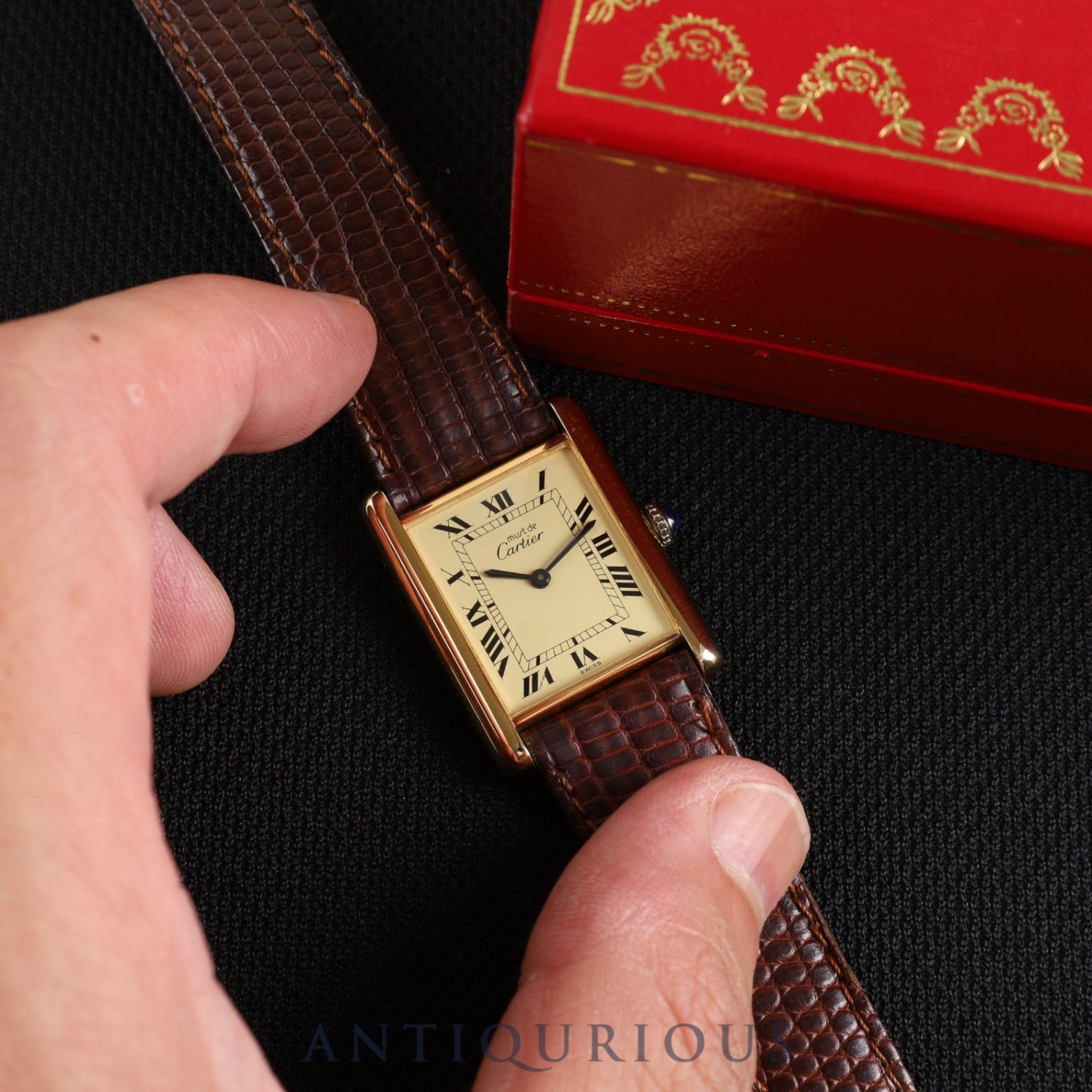 Cartier Manual Winding Cal.78-1 SV925 Genuine Leather Strap Genuine Buckle (GP) Ivory Roman Dial Box Overhauled