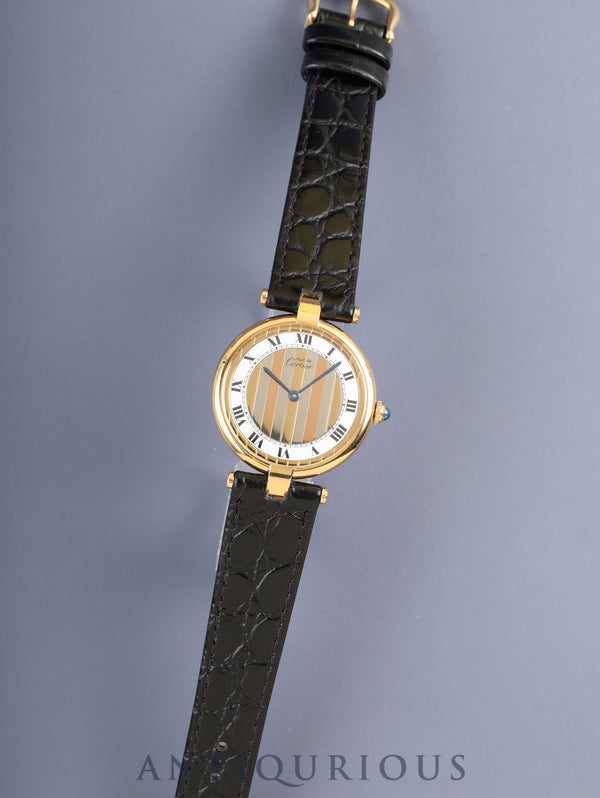 カルティエ マスト ヴァンドーム VLC LM 590003 クォーツ Cal.- SV925 革 純正ピンバックル（GP）フロントトリニティ文字盤 カルティエブティックにてコンプリートサービス済み