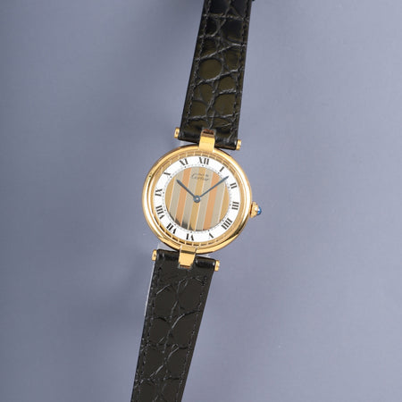 カルティエ マスト ヴァンドーム VLC LM 590003 クォーツ Cal.- SV925 革 純正ピンバックル（GP）フロントトリニティ文字盤 カルティエブティックにてコンプリートサービス済み