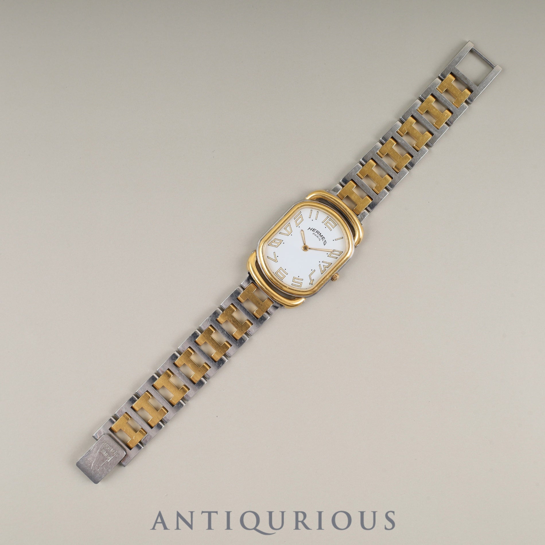 Hermes Rally 76.03 Quartz Cal.256.041 SS/GP SS/GP White Dial Box Warranty Booklet Tag Overhauled