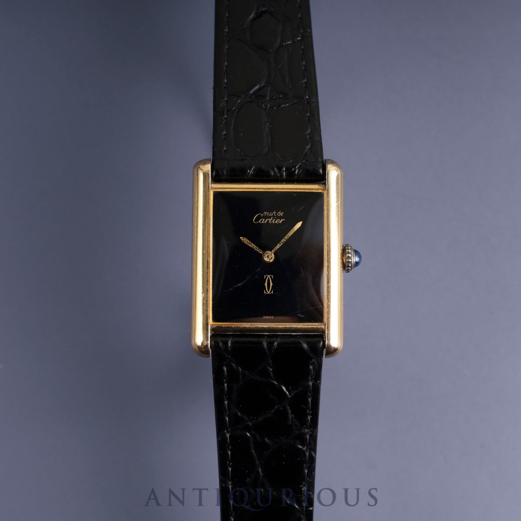 Cartier Must Tank LM Manual winding Cal.78-1 SV925 Leather Genuine buckle (GP) Onyx dial Overhauled