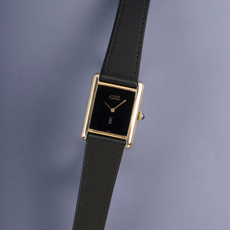 カルティエ マストタンク LM 手巻き Cal.78-1/ETA2512-1 SV925 革 純正尾錠（GP）オニキス文字盤（SWISS表記） オーバーホール済み