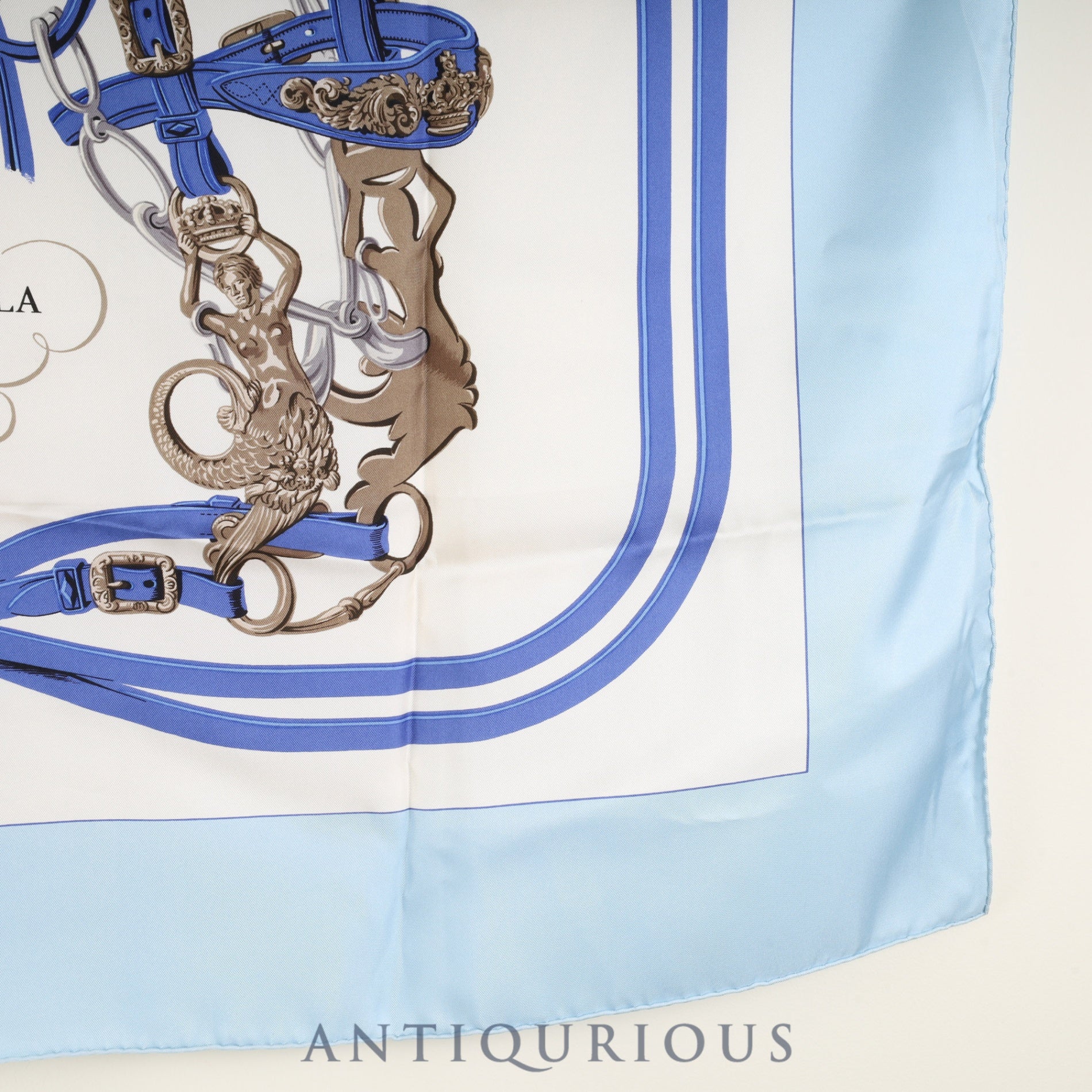 Hermes Scarf Carre 90 Ceremonial Horseshoe Blue SILK 100%