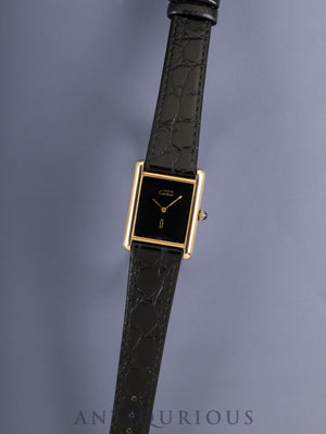 Cartier Must Tank LM 6 Hand-wound Cal.78-1 SV925 Leather Original Pin Buckle (GP) Onyx Dial (SWISS marking) Overhauled