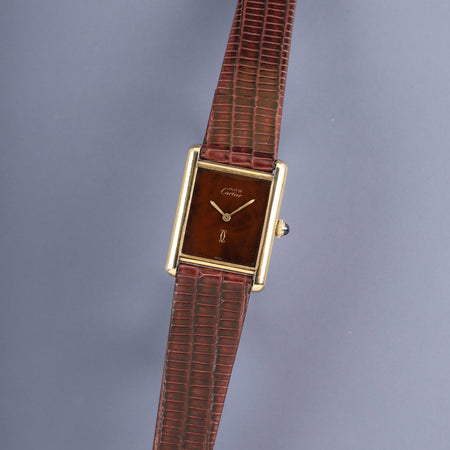 カルティエ マストタンク LM 手巻き Cal.78-1 SV925 革 純正ピンバックル（GP）マホガニー文字盤（SWISS表記）オーバーホール済み