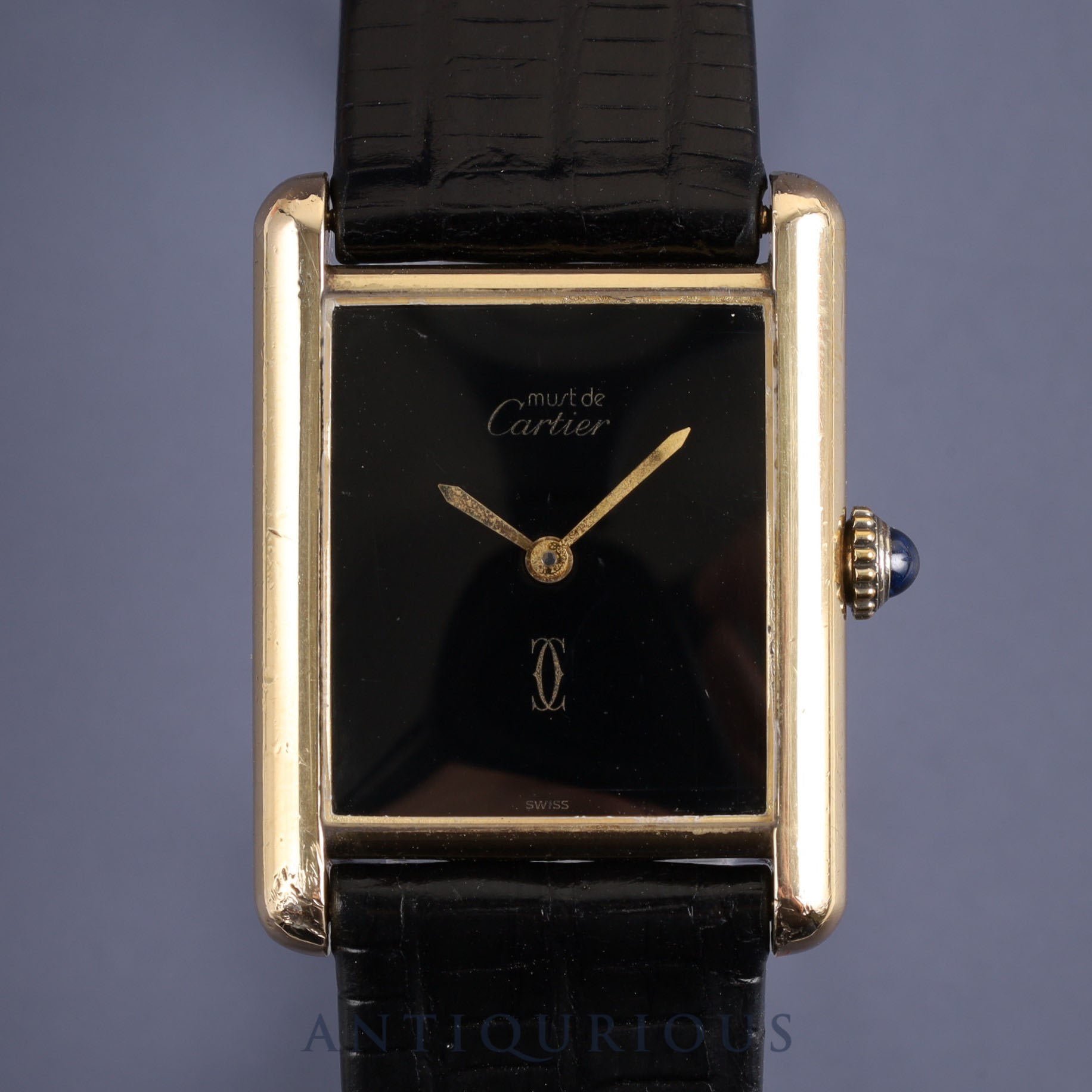 Cartier Must Tank LM Manual Winding Cal.78-1 SV925 Leather Onyx Dial Box Overhauled