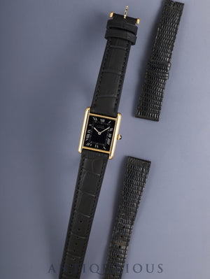 Cartier Must Tank LM 6 Hand-wound Cal.78-1 SV925 Leather Genuine Pin Buckle (GP) Black Roman Dial (SWISS marking) with Genuine Leather Strap, Overhauled