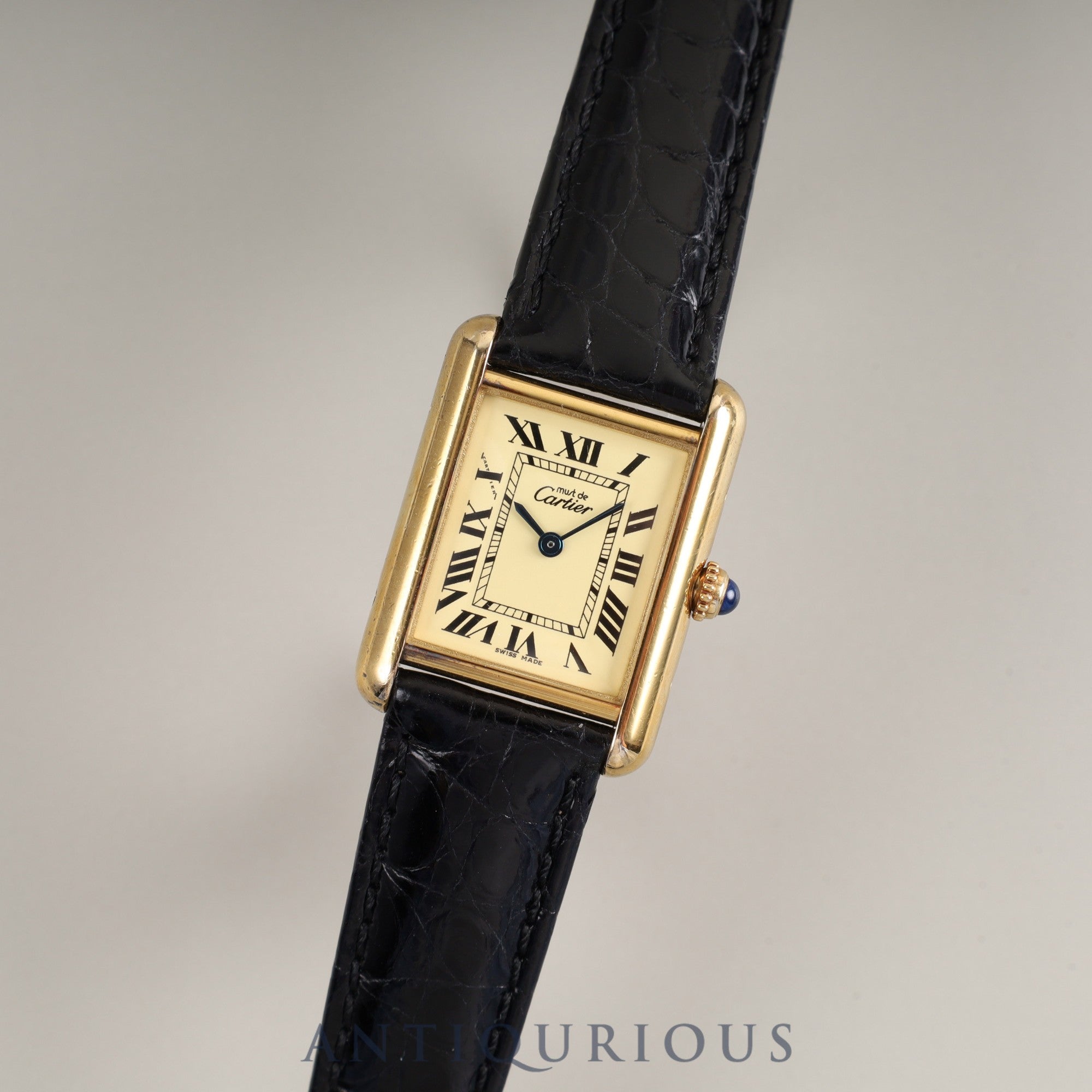 Cartier Must Tank MM 2415 Quartz Cal.057 SV925 Leather Genuine D Buckle (GP) Ivory Roman Dial Overhauled