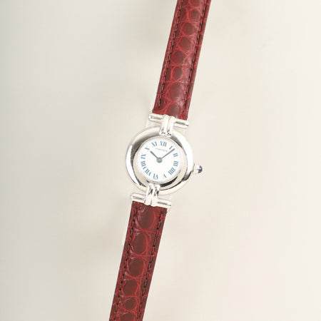 カルティエ マストコリゼ 590002 クォーツ Cal.690 SV925 革 純正Dバックル（SS） ホワイトローマン文字盤 オーバーホール済み