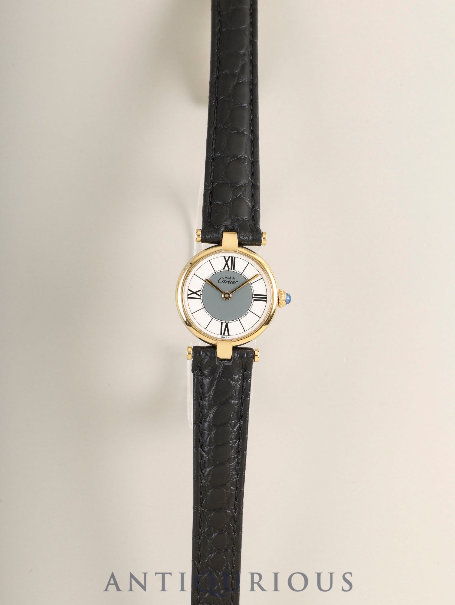 Cartier Must Vendome VLC SM 590004 Quartz Cal.90 SV925 Leather Genuine GP Deployment Buckle Center Gray Roman Dial Box Booklets Warranty (1993) Overhauled
