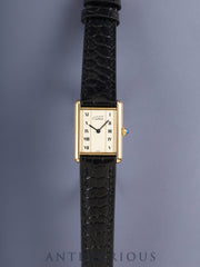 カルティエ マストタンク LM 590005 クォーツ Cal.90 SV925 革 純正ピンバックル（GP）ストレートローマン文字盤（SWISS表記） 箱 冊子 保証書（1989年）オーバーホール済み