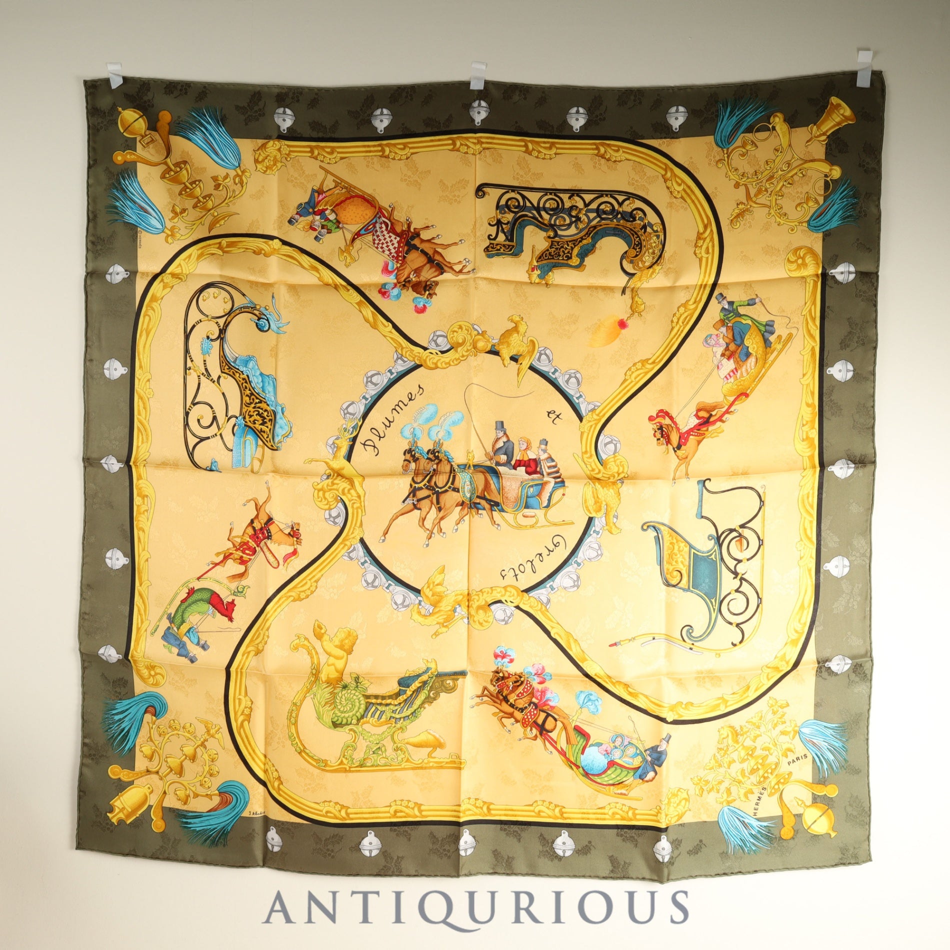 Hermes Scarf Carré 90 Feather and Bell Case SILK 100%