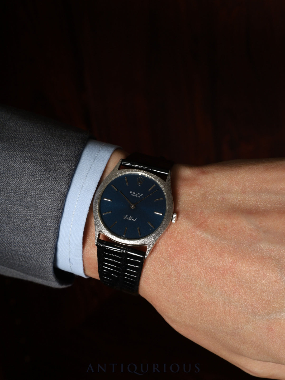 Rolex Cellini 3804 Manual-wind Cal.1600 18K WG Leather Strap with Original Pin Buckle (SS) Blue Dial (SWISS signature) Overhauled