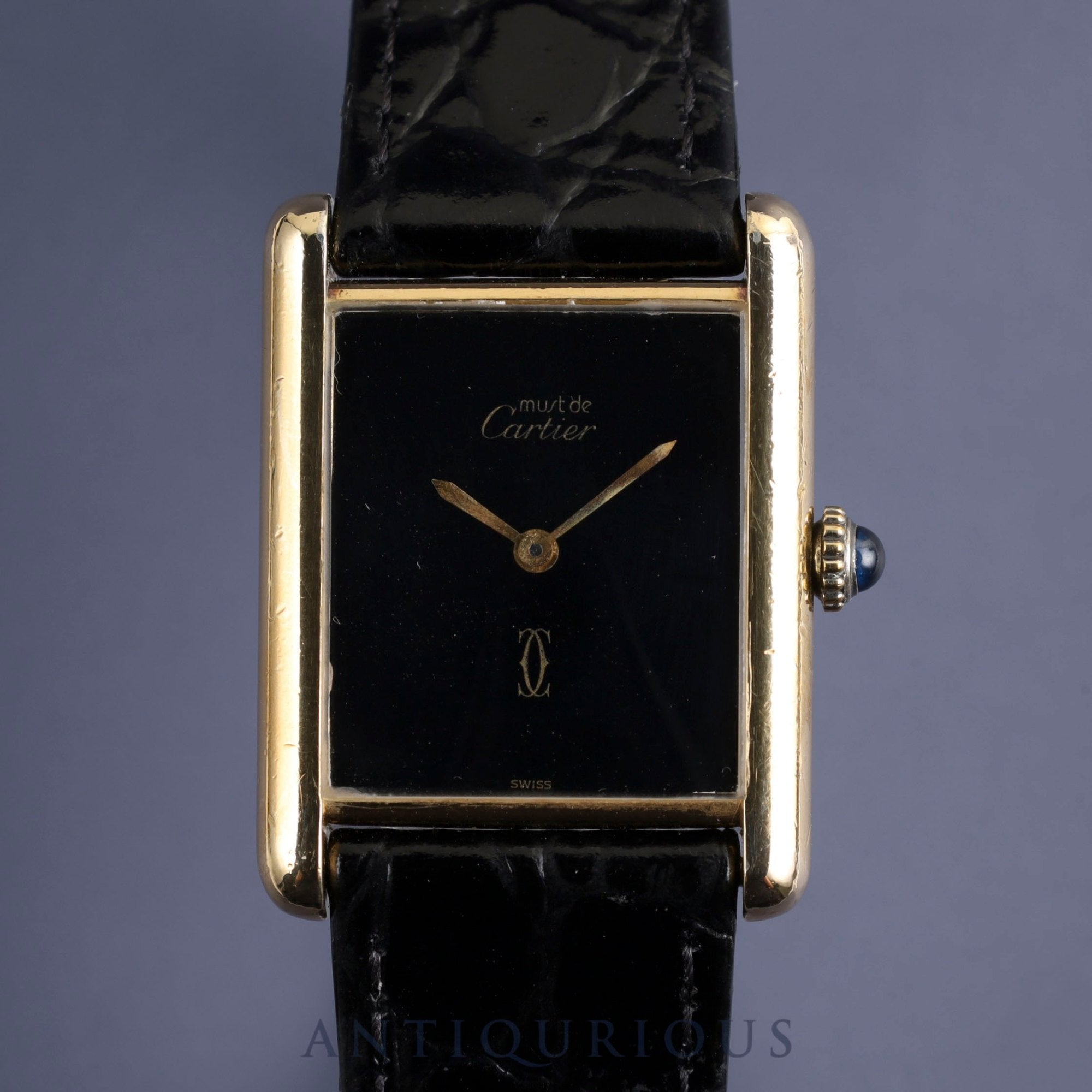 Cartier Must Tank LM Manual winding Cal.78-1 SV925 Leather Genuine buckle (GP) Black onyx dial Overhauled New finish