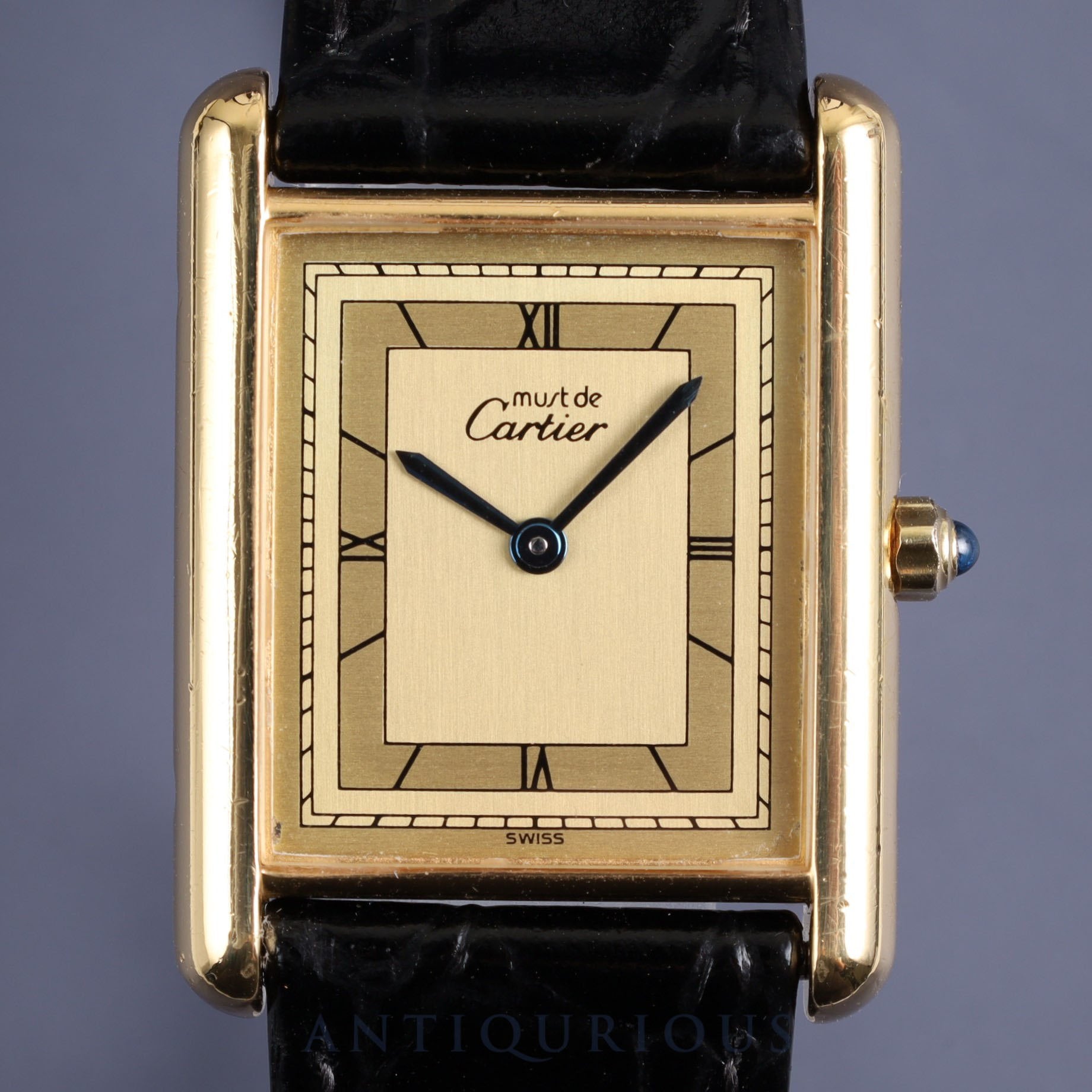 Cartier Must Tank LM 681006 Quartz Cal.81 SV925 Leather Genuine Buckle (GP) Champagne Flying Roman Dial Overhauled Newly Finished