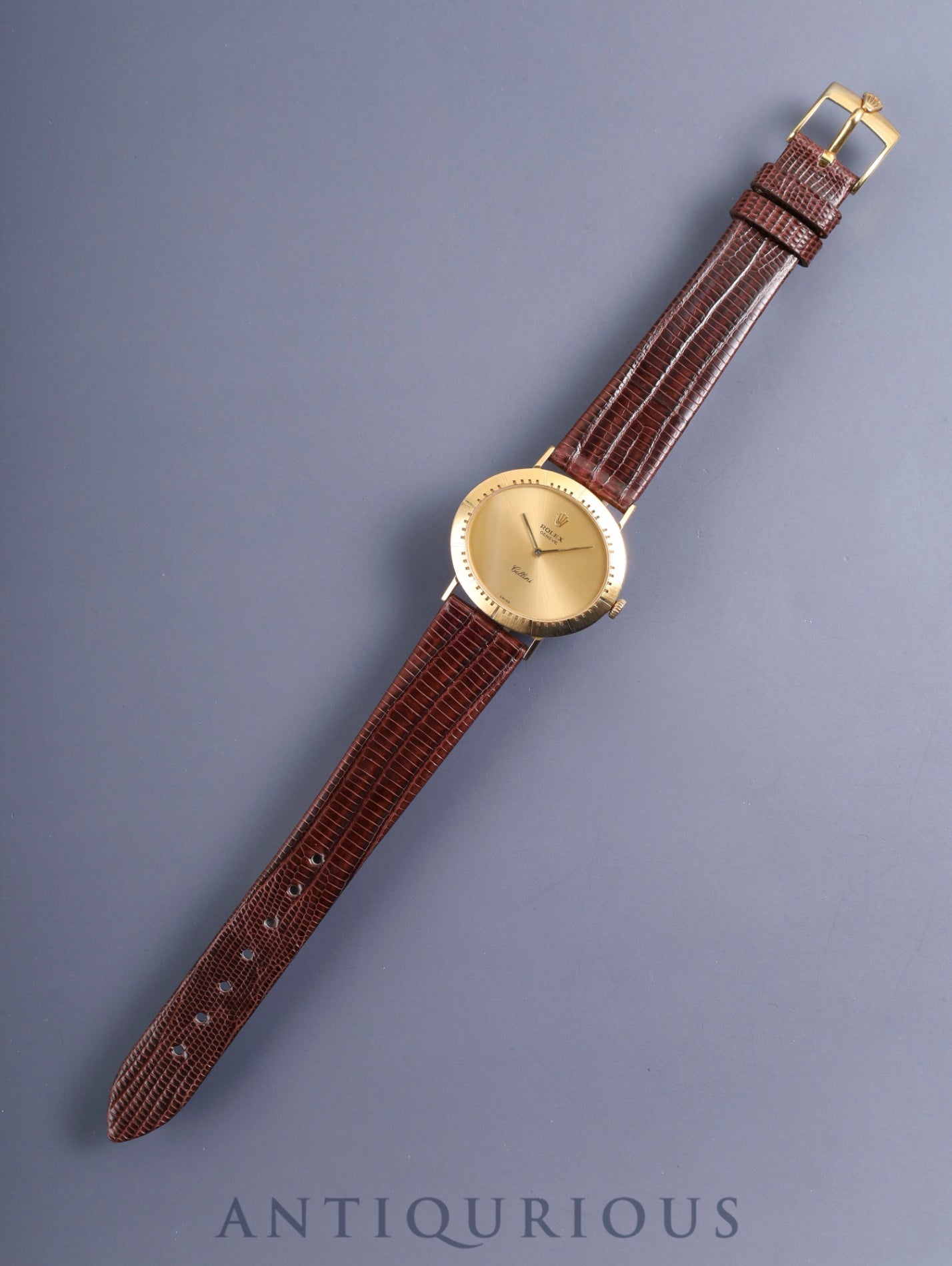 Rolex Cellini 4083 Manual Winding Caliber 1601 750YG Leather Watch with Genuine Pin Buckle (GP) Champagne Dial E Series (1990-1991) Overhauled