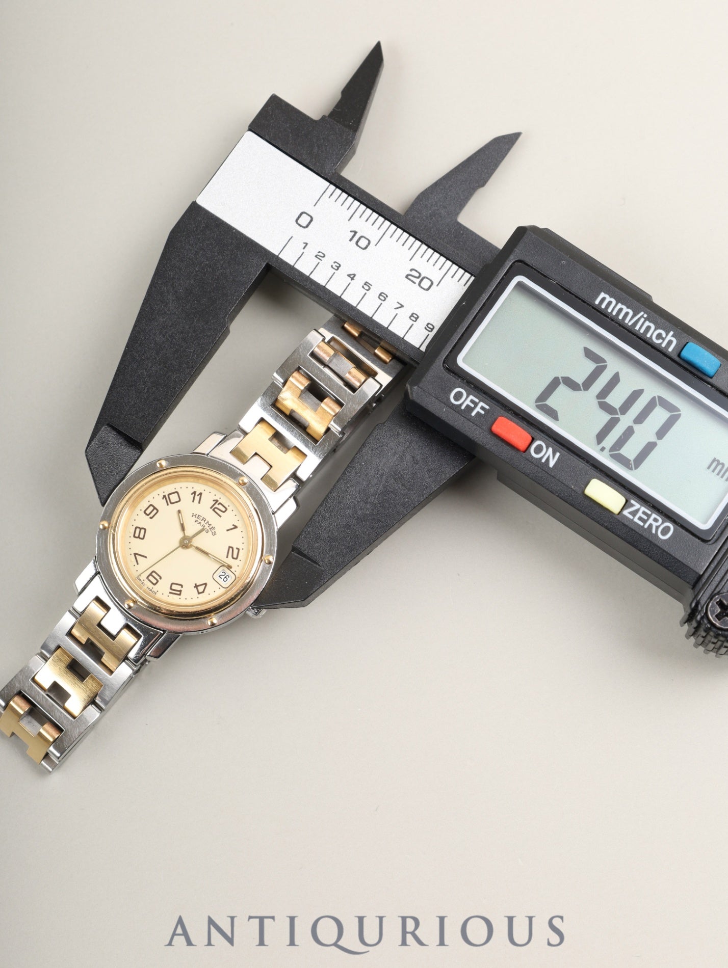HERMES Clipper CL4.220 Quartz SS/GP SS/GP Ivory Dial Box, Booklet, Warranty (1999) Overhauled