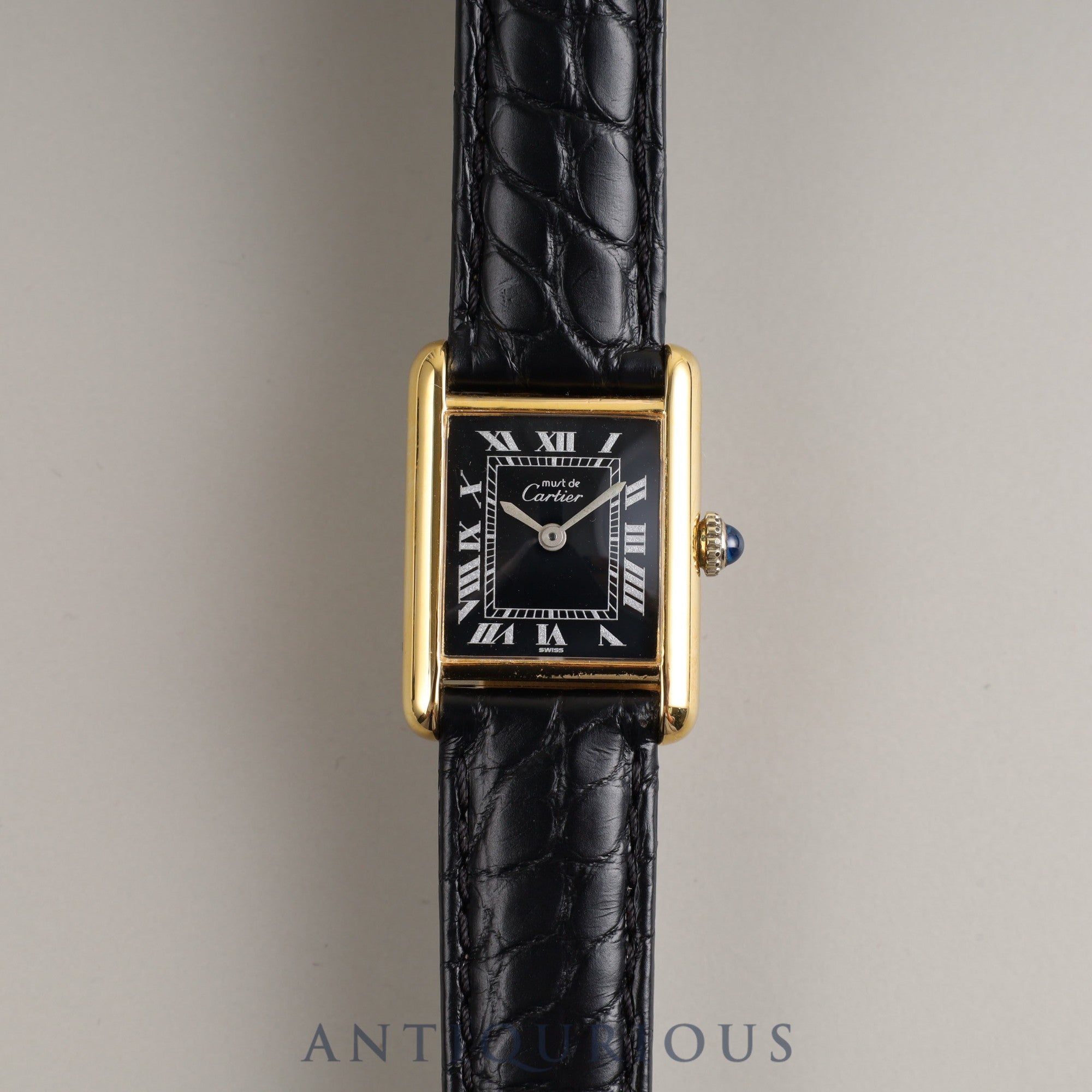 Cartier Must Tank SM Manual winding 925 Leather Genuine buckle (GP) Black Roman dial Overhauled