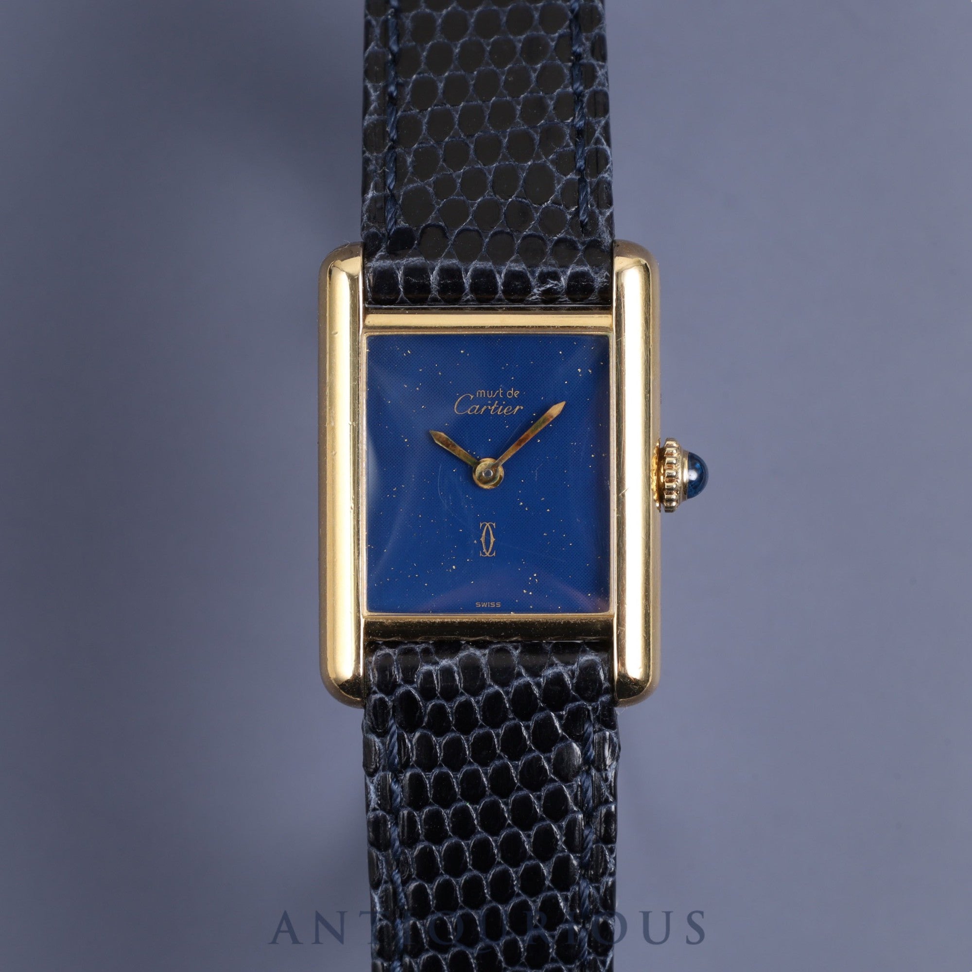 Cartier Must Tank SM Manual winding Cal.78-1 SV925 Leather Genuine buckle (GP) Lapis lazuli dial Overhauled