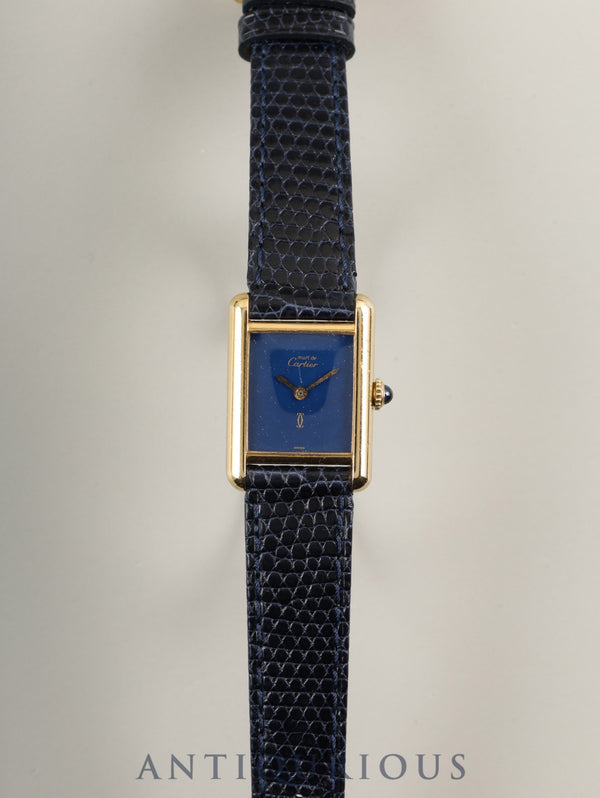 Cartier Must Tank SM Manual Winding Cal. 78-1 SV925 Leather Strap with Genuine GP Buckle, Lapis Lazuli Dial, Overhauled