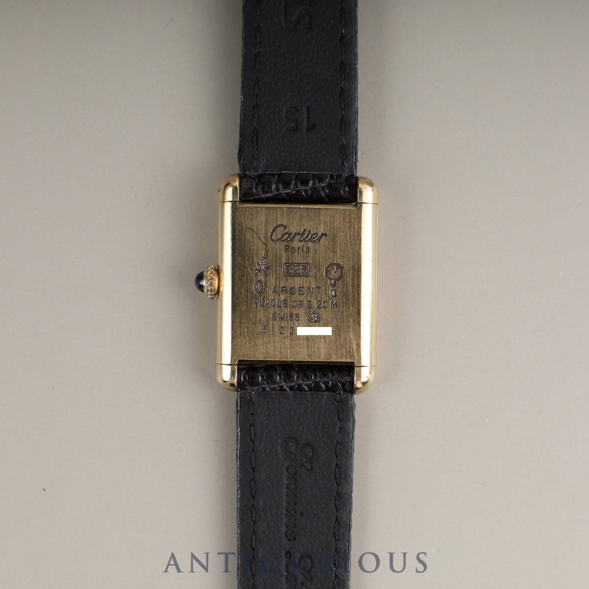 Cartier Must Tank SM Manual Winding Caliber - SV925 Leather Strap with Genuine GP Buckle, Onyx Dial (SWISS Marking), Circa 1976-1981, Overhauled