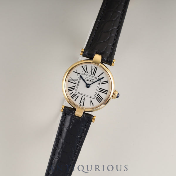 Cartier Must Vendôme VLC SM 590004 Quartz Caliber 90 SV925 Leather Watch with Genuine D-buckle (GP) Opalescent Dial Overhauled