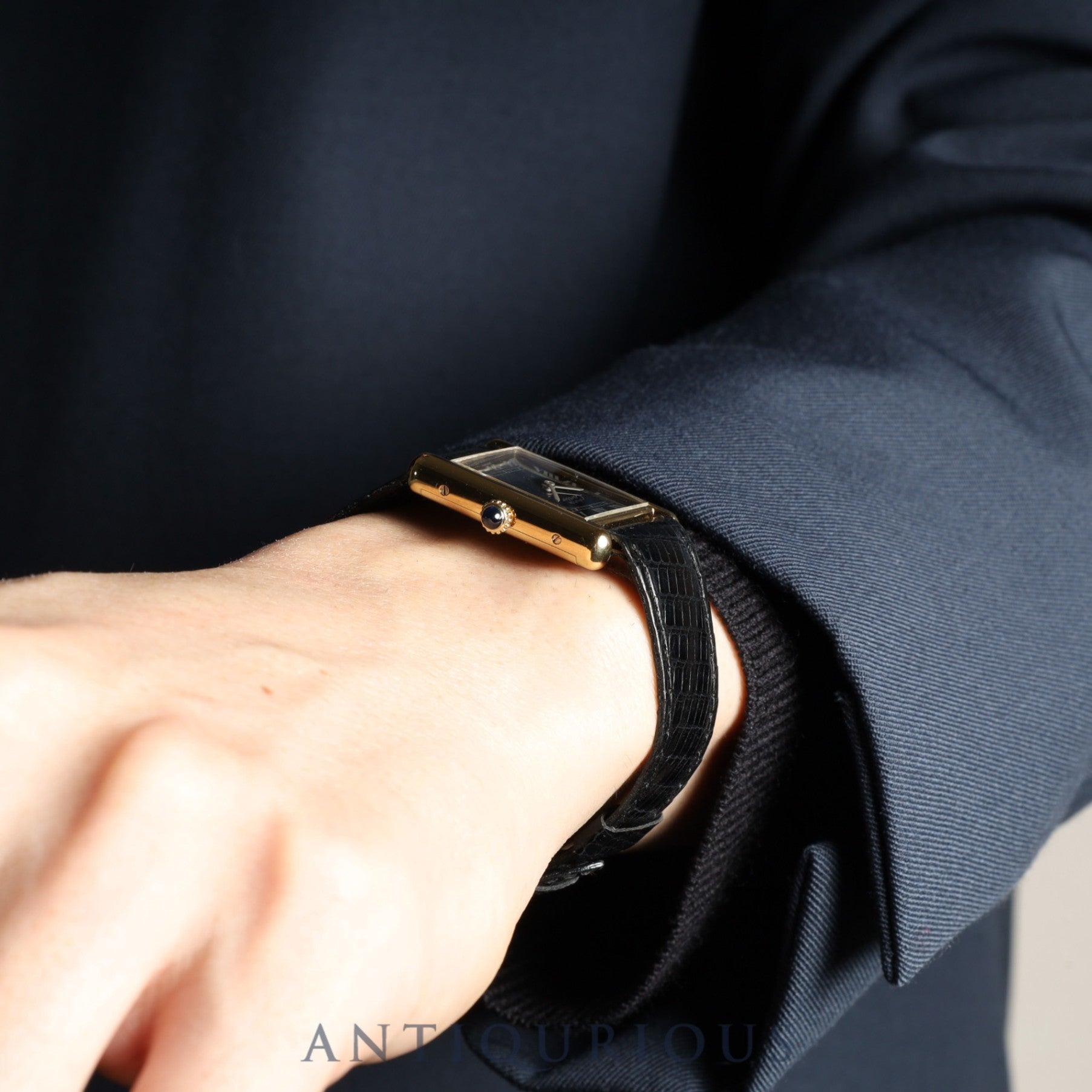 Cartier Must Tank LM Manual Winding SV925 Genuine Leather Strap Genuine Buckle (GP) Black Roman Dial Overhauled