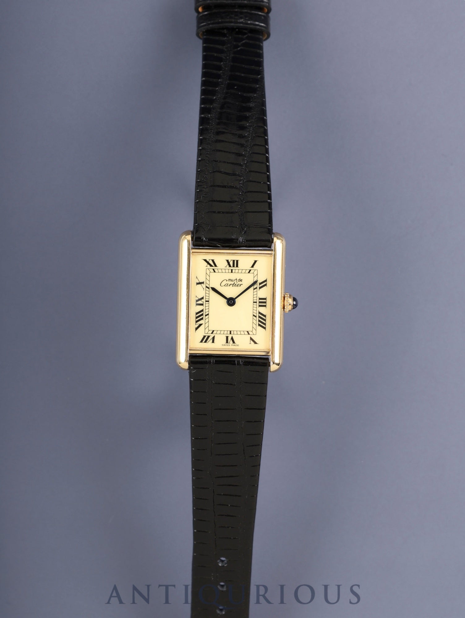 カルティエ マストタンク LM 590005 クォーツ Cal.- SV925 革 純正尾錠（GP） アイボリーローマン文字盤（SWISS MADE表記）カルティエブティックにてコンプリートサービス済み