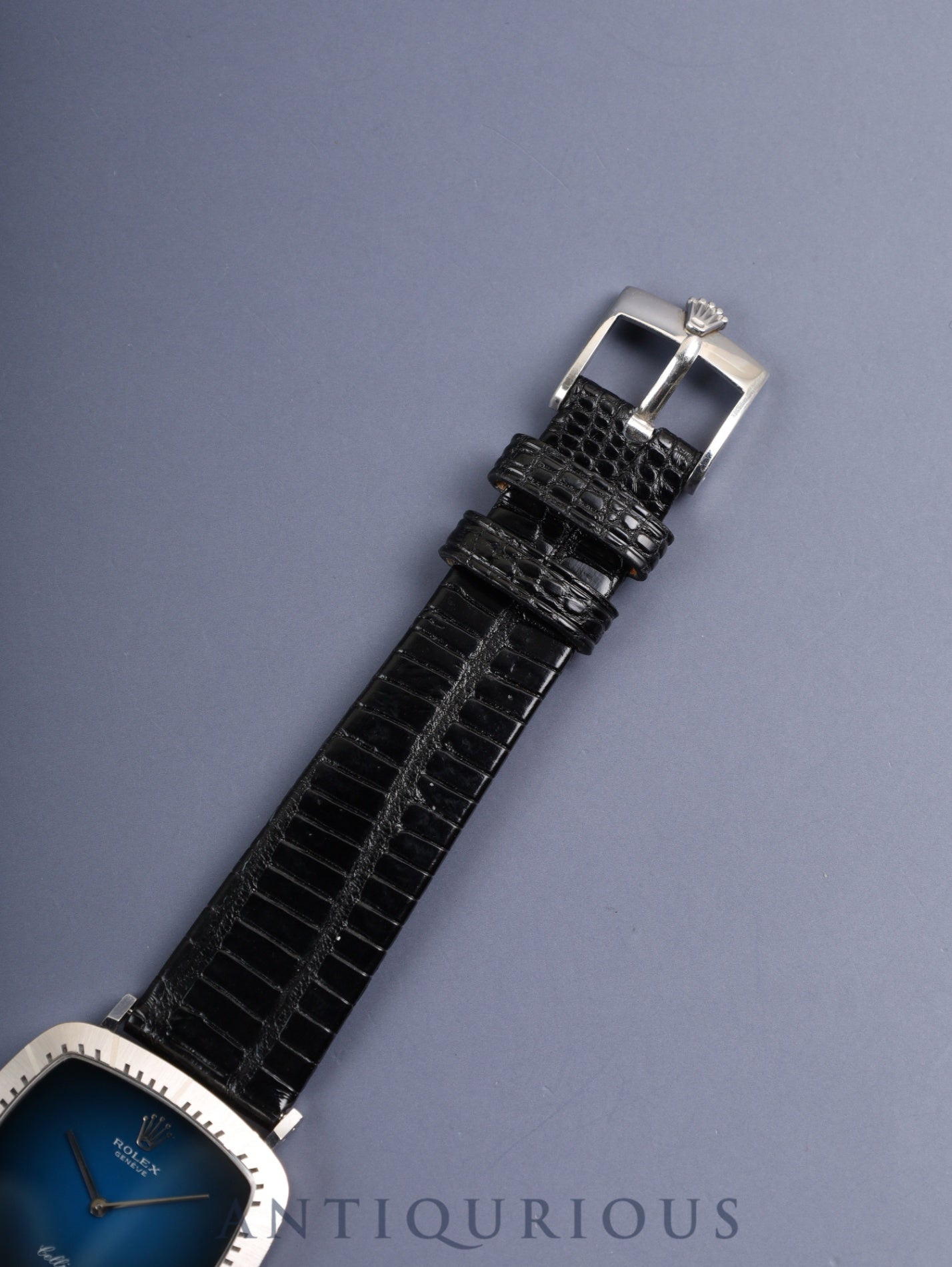 ロレックス チェリーニ 4084 手巻き Cal.1600 革 750WG 純正ピンバックル（SS）ネイビー文字盤 41番台（1974年）オーバーホール済み