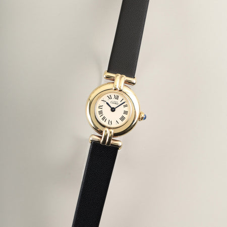 カルティエ マストコリゼ 590002 クォーツ SV925 革 純正尾錠（GP）アイボリーローマン文字盤 カルティエブティックにてコンプリートサービス済み