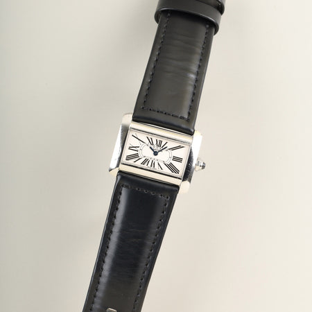 カルティエ タンク ディヴァン ミニ W6300255 / 2599 クォーツ Cal.157 SS 革 社外ピンバックル（SS）シルバーローマン文字盤 オーバーホール済み