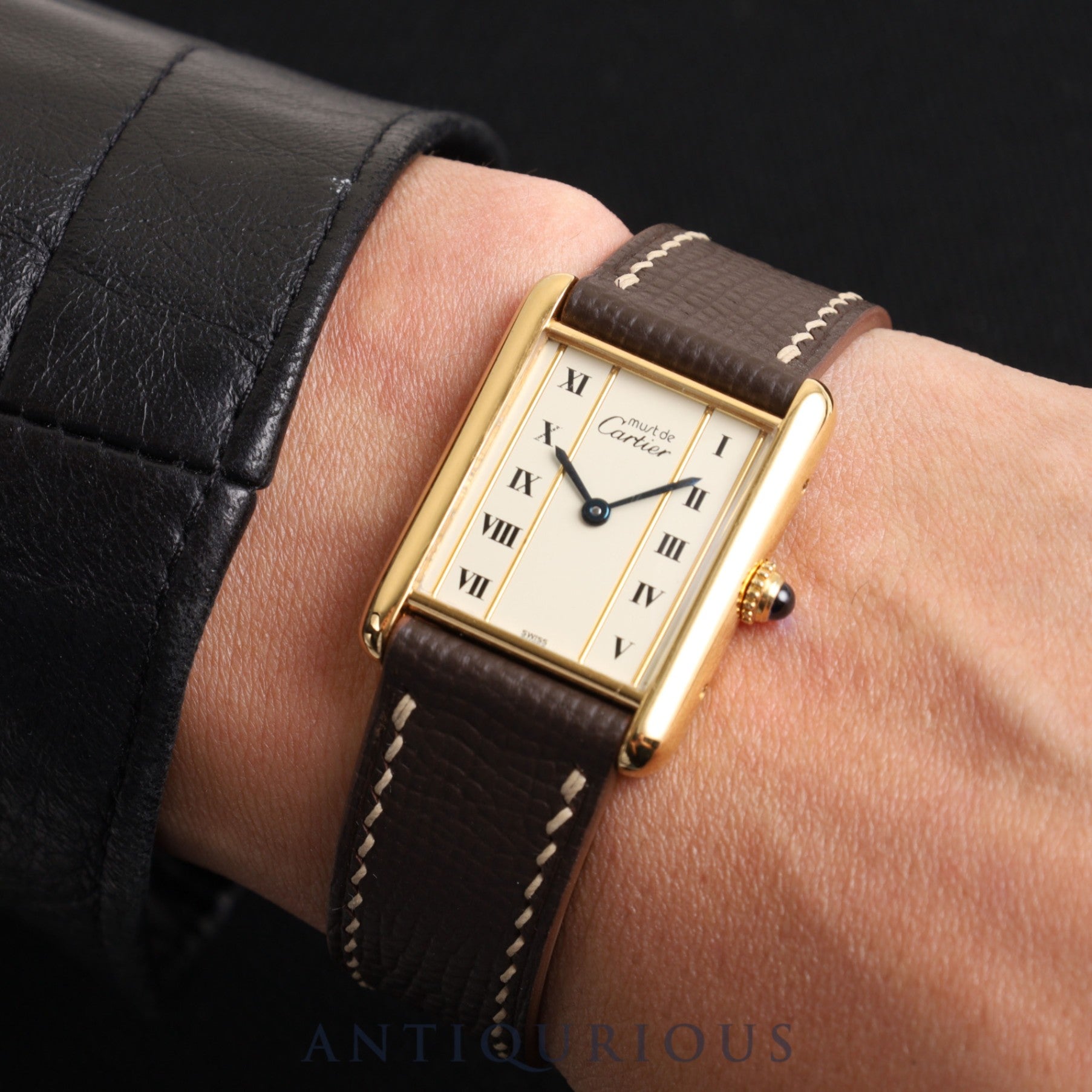 Cartier Must Tank LM W1002653/590005 Quartz Cal.690 SV925 Leather Genuine Buckle (GP) Straight Roman Dial Overhauled Newly Finished