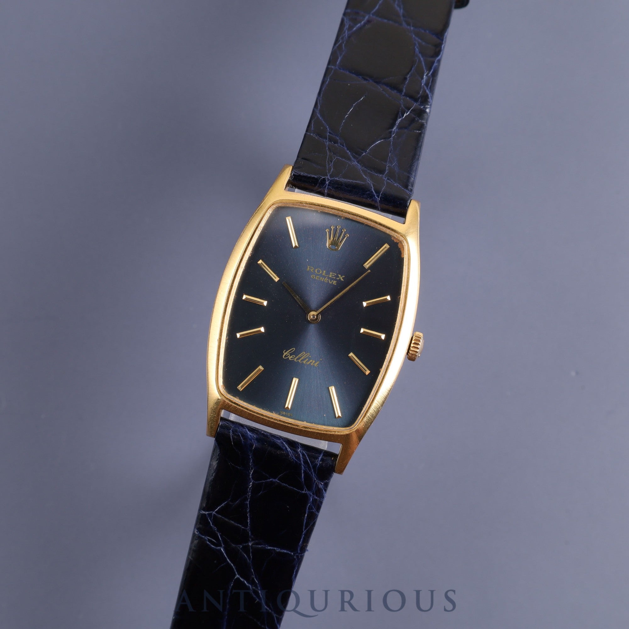 Rolex Cellini 3807 Manual winding Cal.1600 YG Leather Genuine buckle (GP) Blue dial No. 27 (1969) Overhauled