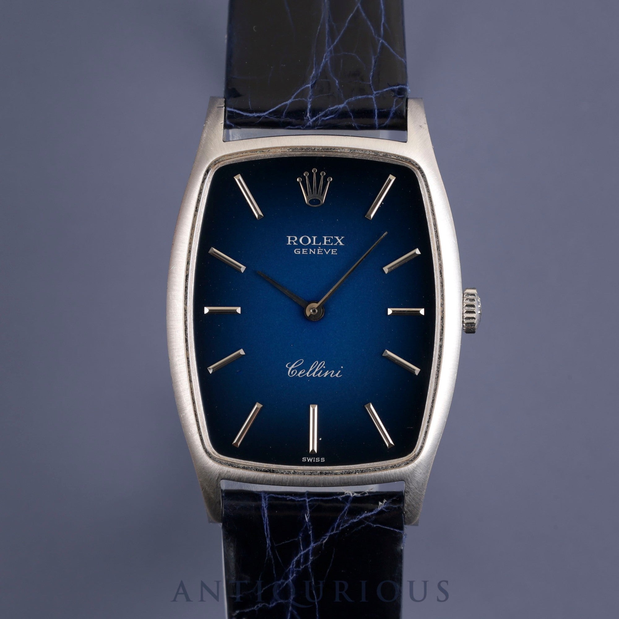 Rolex Cellini 3807 Manual winding Cal.1601 WG Leather Genuine buckle (SS) Blue gradient dial No. 69 (1980) Overhauled