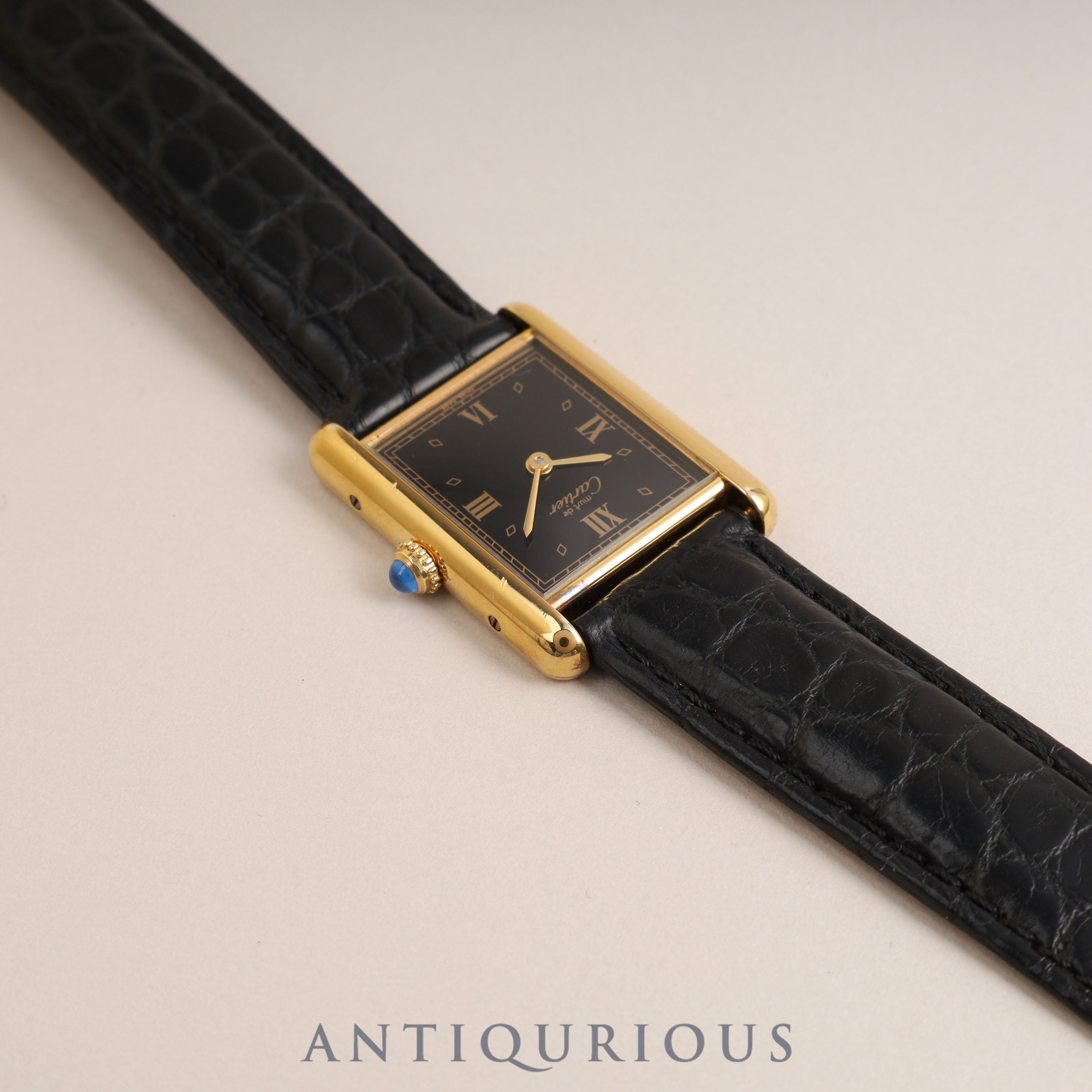 CARTIER Must Tank LM QZ Black Flying Roman Dial Fully Maintained