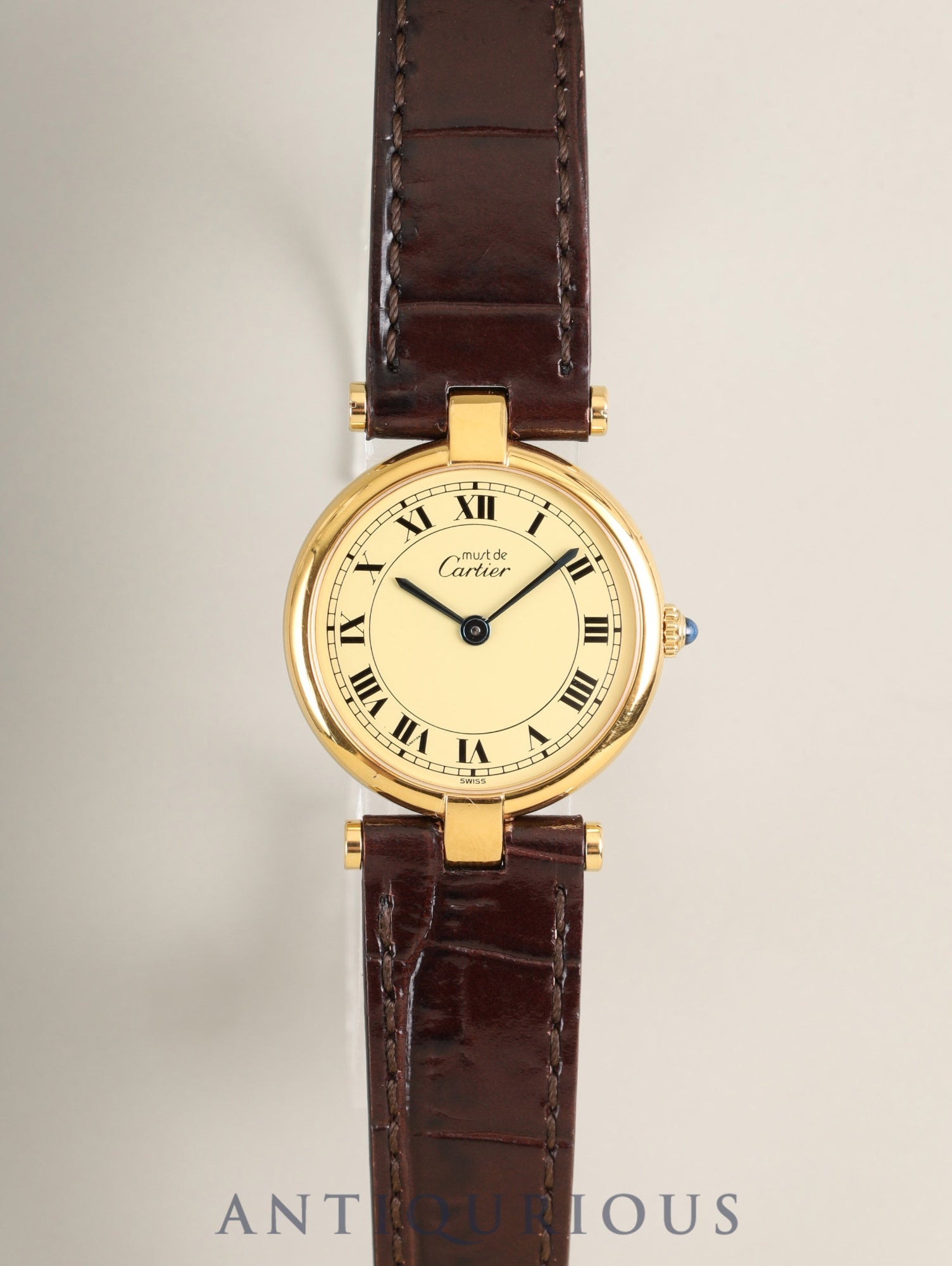 カルティエ  マスト ヴァンドーム VLC SM 18 クォーツ Cal.81 SV925 革 純正ピンバックル（GP）アイボリーローマン文字盤 24mm 箱 冊子 保証書（1990年）オーバーホール済み