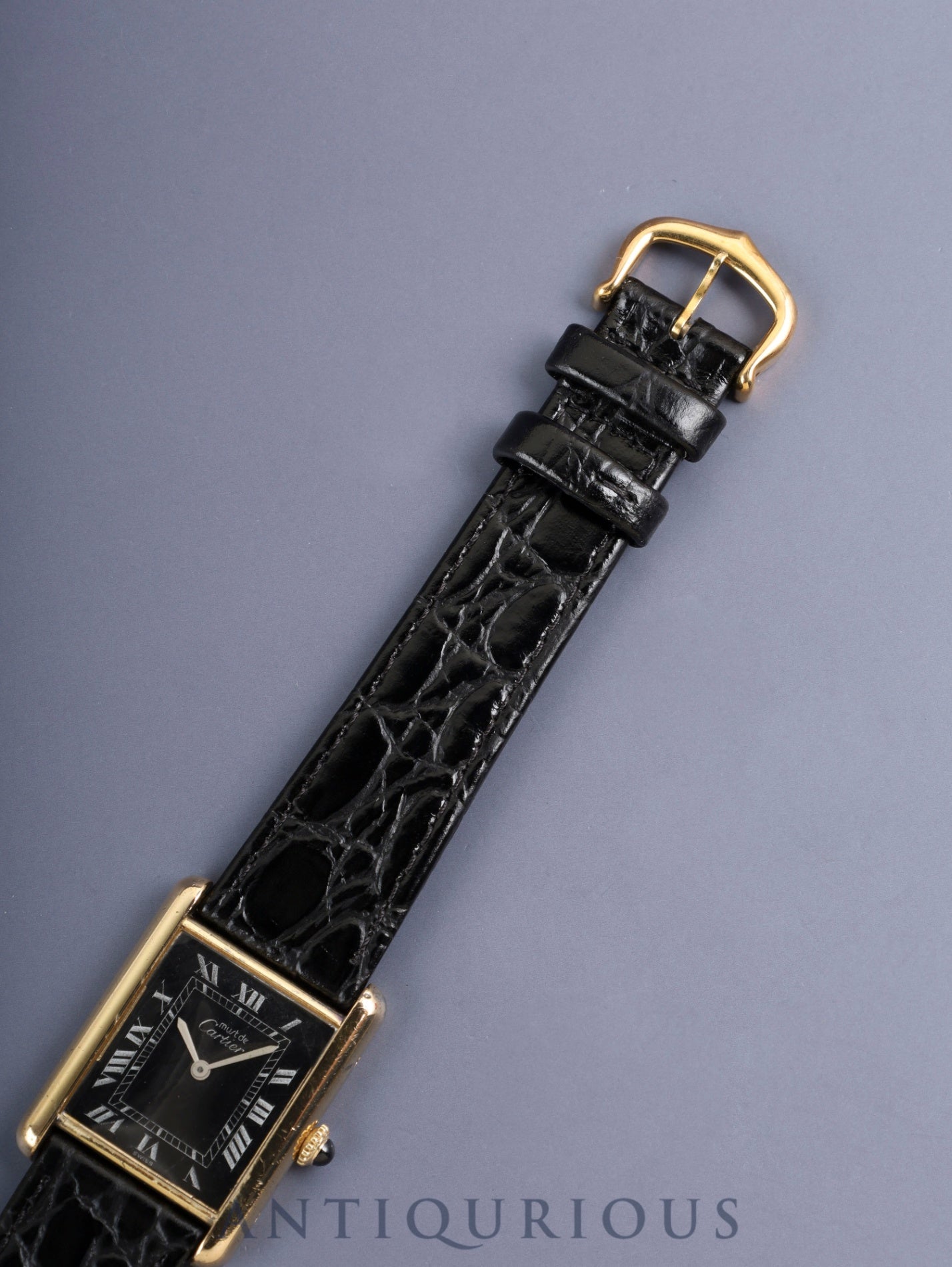 Cartier Must Tank LM 6 Hand-wound Cal.78-1 SV925 Leather Genuine Pin Buckle (GP) Black Roman Dial (SWISS marking) Overhauled