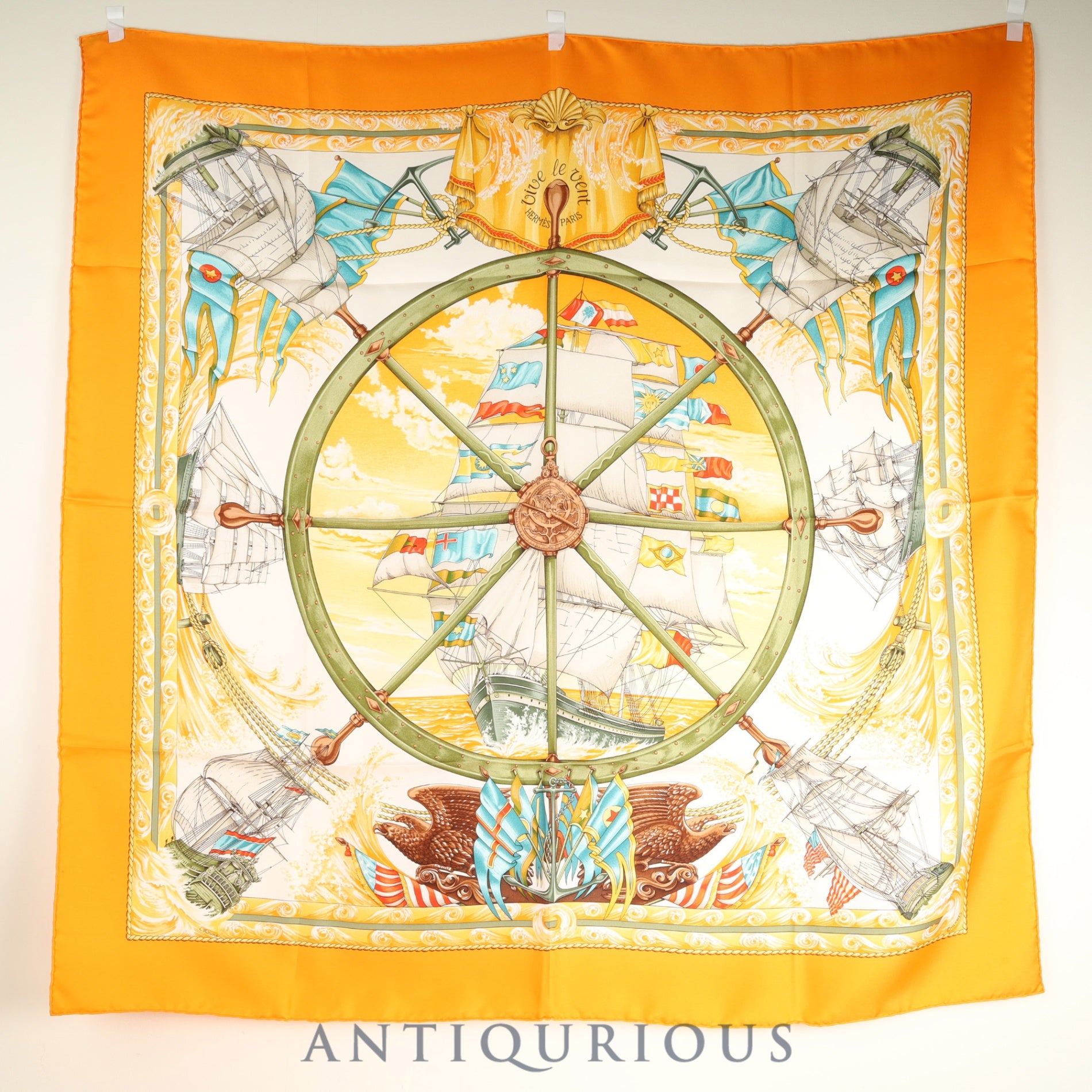 Hermes scarf Carré 90 VIVE LE VENT Wind Blow Box (discolored) SILK 100%