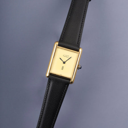 カルティエ マストタンク LM 手巻き Cal.78-1 SV925 革 純正尾錠（GP） アイボリー文字盤 1976年頃～1981年頃 オーバーホール済み