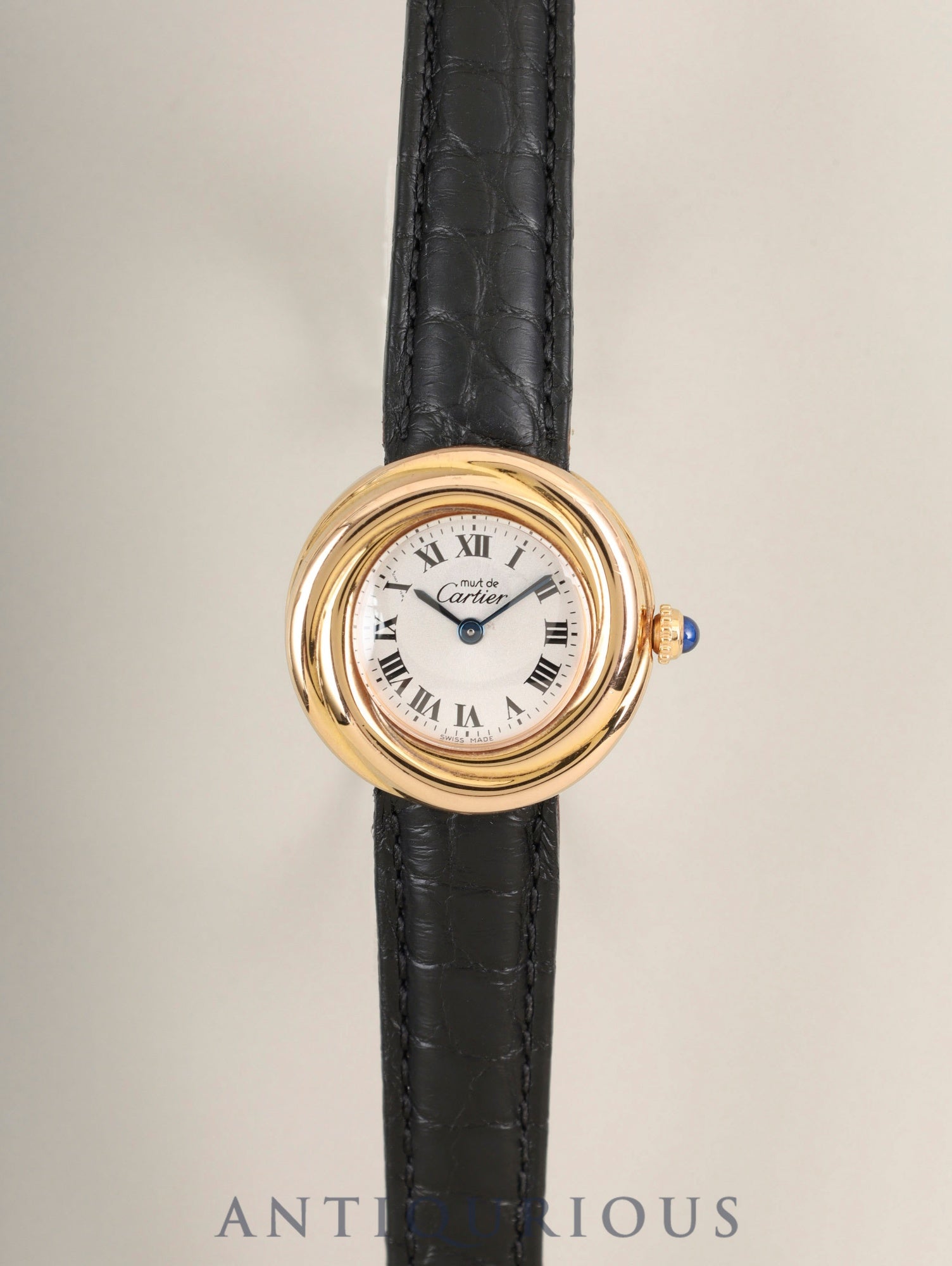 Cartier Must Trinity W1015045 / 2438 Quartz Cal.157 SV925 (PGP) Leather Genuine D-Buckle (GP) Silver Roman Dial Genuine Leather Strap Overhauled