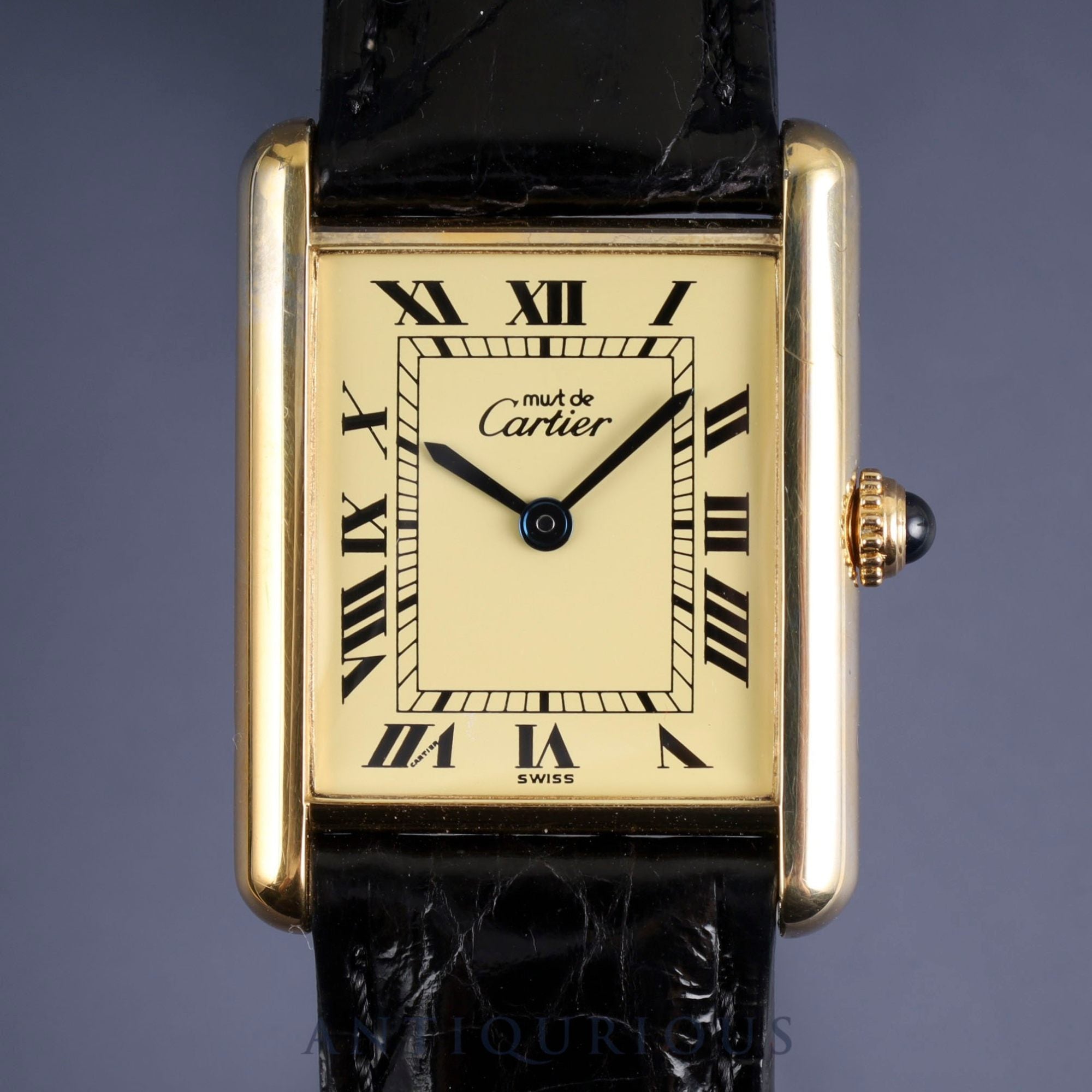 Cartier Must Tank LM 590005 Quartz SV925 Leather Genuine buckle (GP) Ivory Roman dial Box Warranty (no date) Complete service (full maintenance) completed at Cartier boutique